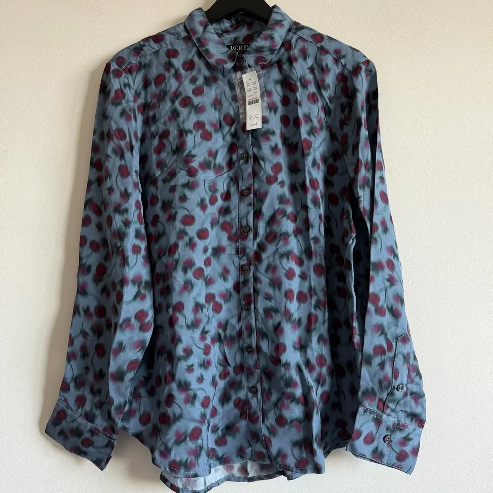 J.Crew Drapey button-up shirt in cherry-printed viscose twill